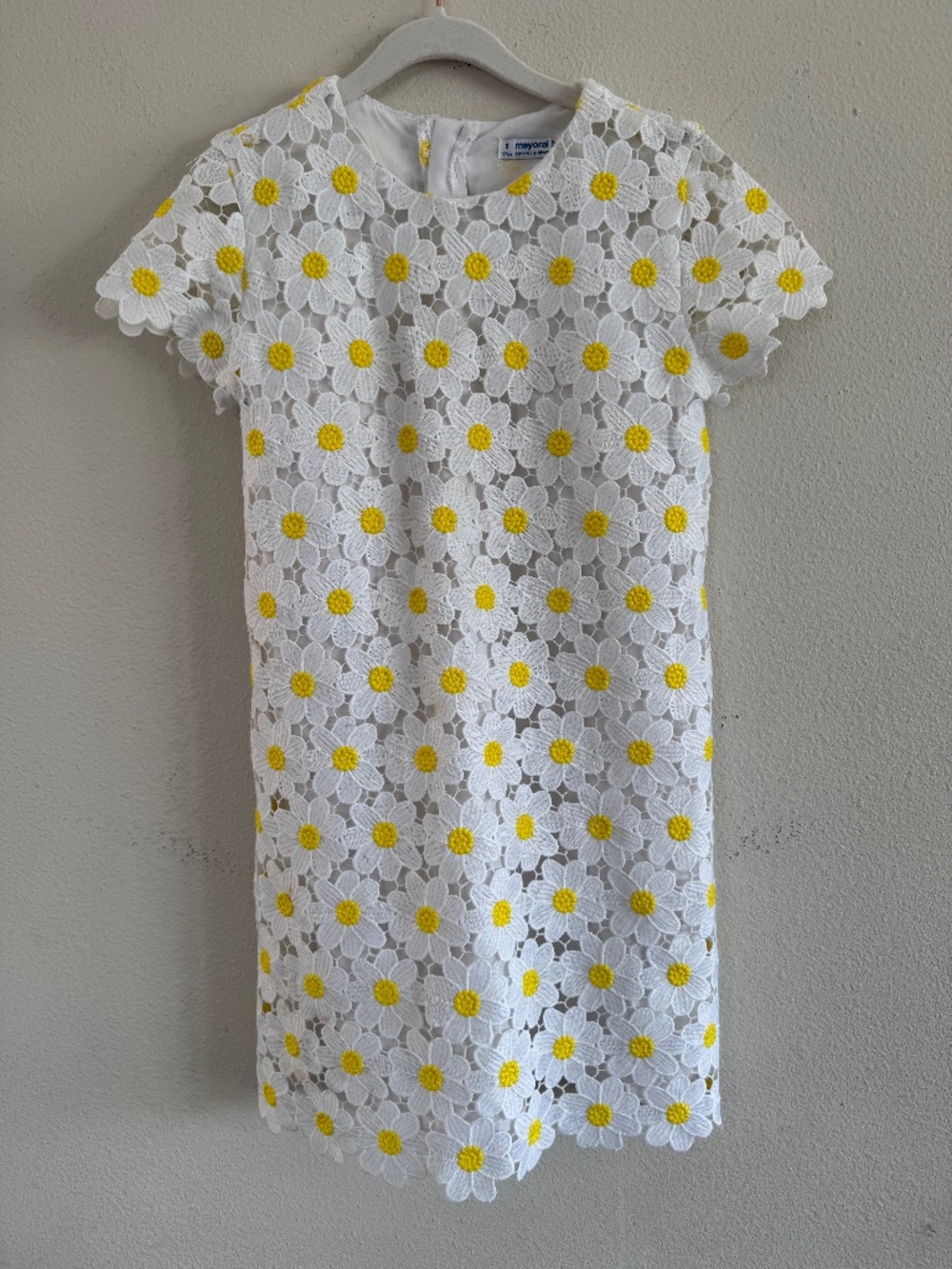 Mayoral Girl's White & Yellow Daisy Lace Dress Size 9